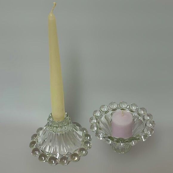 Vintage Anchor Hocking Clear Glass Berwick- Boopie Candlestick Set - Picture 14 of 15